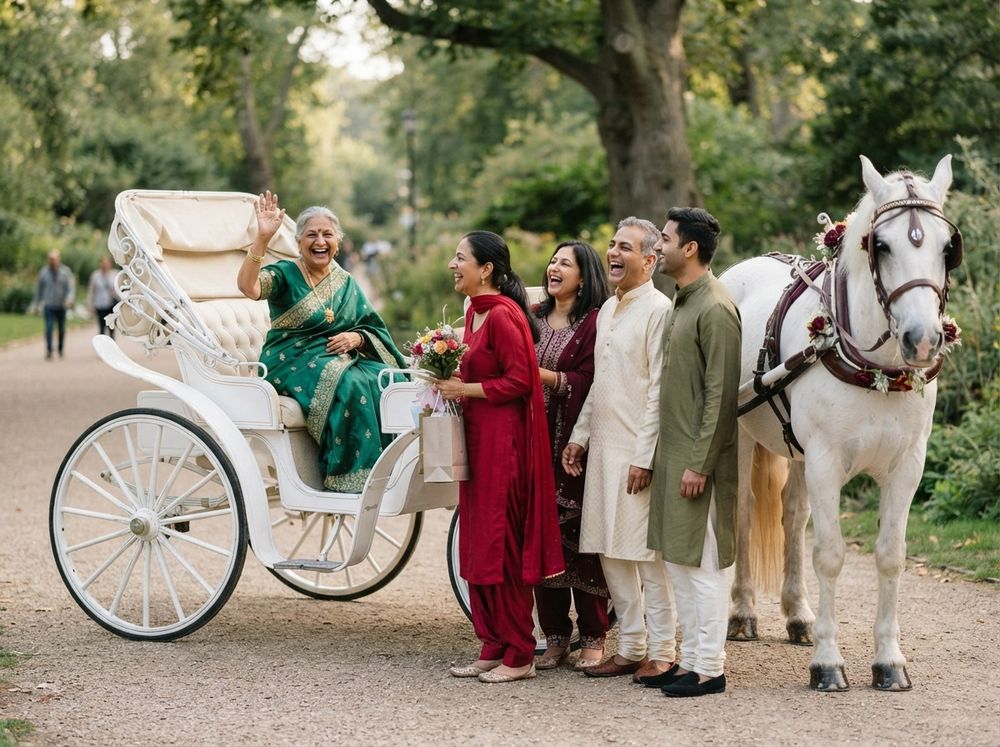 A grandmother celebrating her birthday aboard a carriage with family